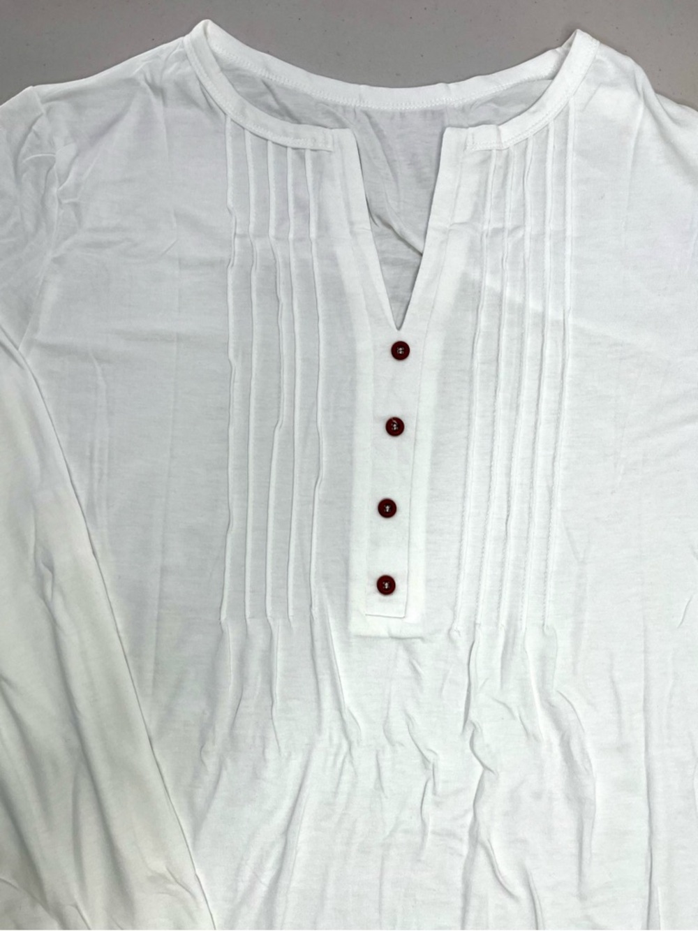 Women's Summer Pleated Button Short Sleeve T-Shirt Summer V-Neck White Tunic Top - Picture 8 of 10